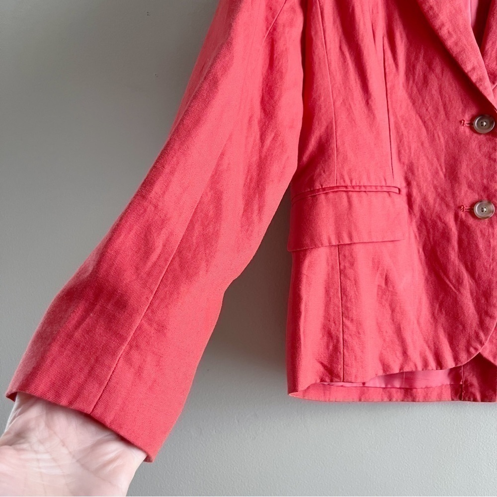 J.Crew Linen Cotton Blend Blazer in Coral Orange, Two-Button Front, Size 4 - Picture 6 of 8